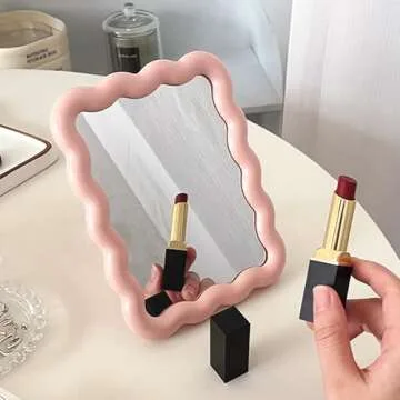 CCREDONE Wave Shaped Table Desk Vanity Makeup Mirror Portable Folding Cute Travel Make Up Mirror for...