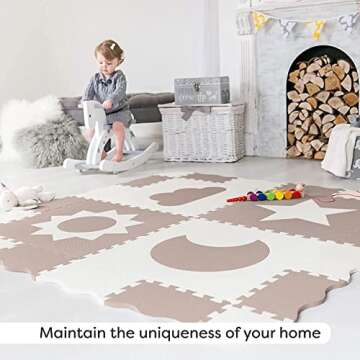 Baby Play Mat Tiles - 61" x 61" Extra Large Non Toxic Foam Baby Floor Mat - Beige & White Interlocki...