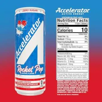 A SHOC Accelerator Rocket Pop, 12-Fluid Ounce Can, Athlete Approved Energy, Zero Sugar, Natural Ingr...