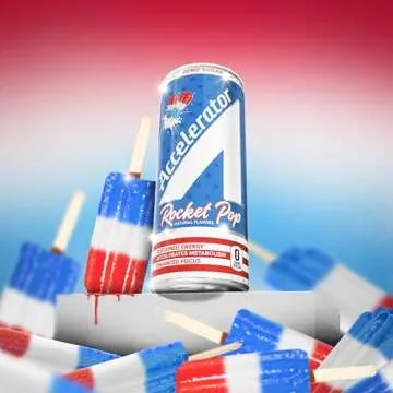 A SHOC Accelerator Rocket Pop, 12-Fluid Ounce Can, Athlete Approved Energy, Zero Sugar, Natural Ingredients, Pack of 12