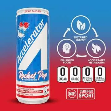 A SHOC Accelerator Rocket Pop, 12-Fluid Ounce Can, Athlete Approved Energy, Zero Sugar, Natural Ingredients, Pack of 12