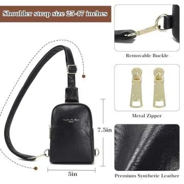 INICAT Travel Small Sling Bag Leather Crossbody Bags for Women Fanny Packs Cross Body Bag for Woman Cross Body Purses(Dark Black)