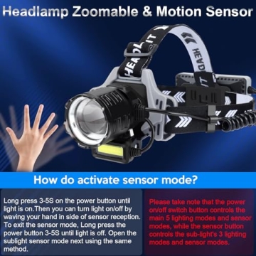 BUD K Rechargeable LED Headlamp with Motion Sensor