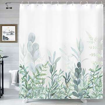 Valko shop Fabric Shower Curtain Watercolor Floral Green Eucalyptus Pattern Botanical Shower Curtain...
