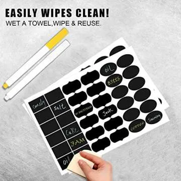 156PCS Chalkboard Labels, Premium Reusable Label Stickers, Chalk Labels for Pantry and Jars: Storage Bins, Mason, Spice, Glass, Cups, Containers, 2 Pack Erasable Chalk Marker (White/Yellow)
