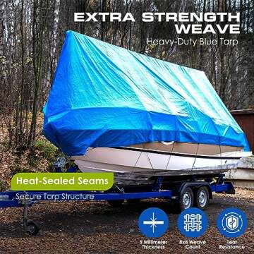 TARPATOP Multi-Purpose Waterproof Heavy Duty Poly Tarp - 8X10 Large Blue Tarp with Grommets Every 3ft - Rot, Rust, and UV Resistant, Weatherproof Tarp Covers for Camping, Farming, Vehicles, and More