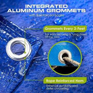 TARPATOP Multi-Purpose Waterproof Heavy Duty Poly Tarp - 8X10 Large Blue Tarp with Grommets Every 3ft - Rot, Rust, and UV Resistant, Weatherproof Tarp Covers for Camping, Farming, Vehicles, and More