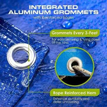 TARPATOP Multi-Purpose Waterproof Heavy Duty Poly Tarp - 8X10 Large Blue Tarp with Grommets Every 3ft - Rot, Rust, and UV Resistant, Weatherproof Tarp Covers for Camping, Farming, Vehicles, and More