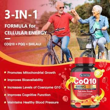 DRFOSTER CoQ10 400mg-High Absorption Coenzyme Q10 Supplements with PQQ, Shilajit & Vitamin E, Powerful Antioxidant for Heart & Brain Health and Energy-Production 120 Veggie Capsules
