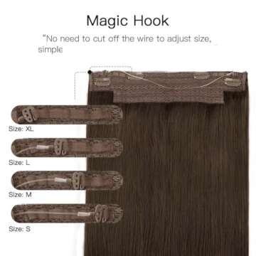 HOTBANANA Wire Hair Extensions, 18 inch 95g Chocolate Brown Fish Line Hair Extensions Real Human Hair Straight Invisible Wire Hair Extensions Remy Hair Extensions