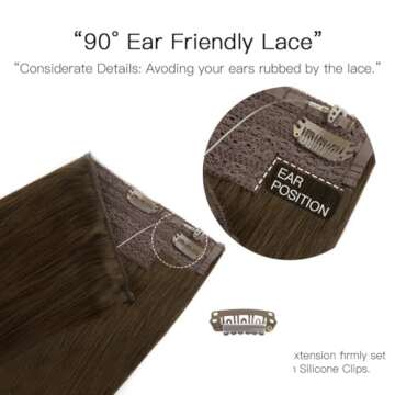 HOTBANANA Wire Hair Extensions, 18 inch 95g Chocolate Brown Fish Line Hair Extensions Real Human Hair Straight Invisible Wire Hair Extensions Remy Hair Extensions