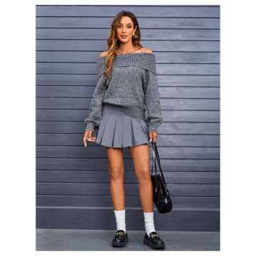 MakeMeChic Women's Off The Shoulder Sweater Oversized Long Sleeve Off Shoulder Sweaters Tops Dark Grey Medium