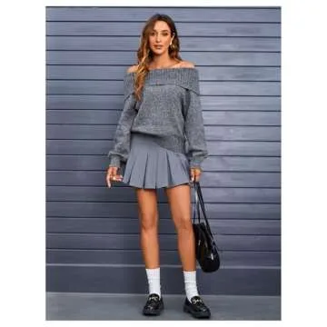 MakeMeChic Women's Off The Shoulder Sweater Oversized Long Sleeve Off Shoulder Sweaters Tops Dark Grey Medium