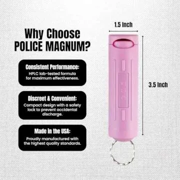 Police Magnum Keychain Pepper Spray Flip Top Safety- Maximum Heat Strength OC with Dye- Tactical Women & Men's Self Defense- Made in The USA- 2 Pack Soft Pink FT