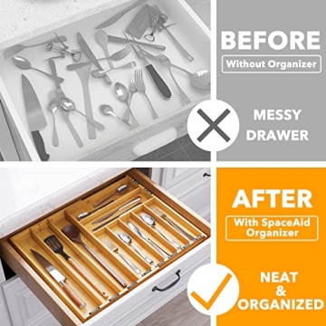SpaceAid Bamboo Silverware Drawer Organizer for Kitchen Storage