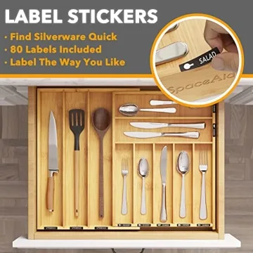 SpaceAid Bamboo Silverware Drawer Organizer for Kitchen Storage