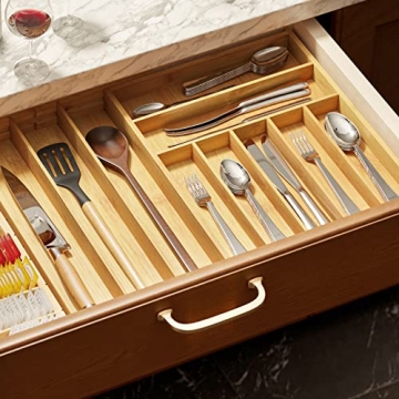 SpaceAid Bamboo Silverware Drawer Organizer for Kitchen Storage