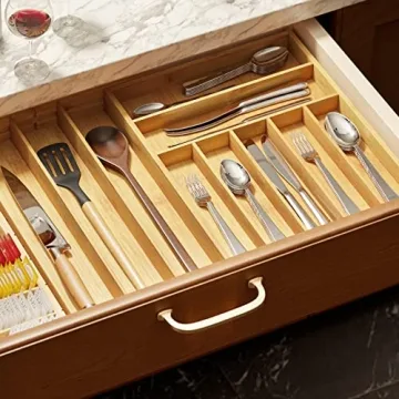 SpaceAid Bamboo Silverware Drawer Organizer for Kitchen Storage