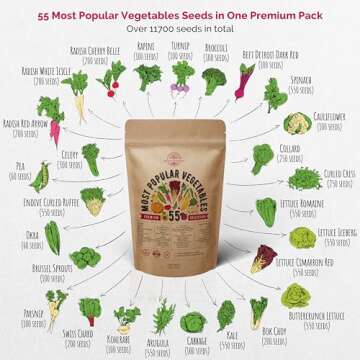 Organo Republic 55 Vegetable Seeds Variety Pack - 11,500 Non-GMO, Heirloom in Individual Packets, Home Survival Garden Seeds for Hydroponic, Indoor/Outdoors Gardening