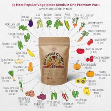 Organo Republic 55 Vegetable Seeds Variety Pack - 11,500 Non-GMO, Heirloom in Individual Packets, Home Survival Garden Seeds for Hydroponic, Indoor/Outdoors Gardening