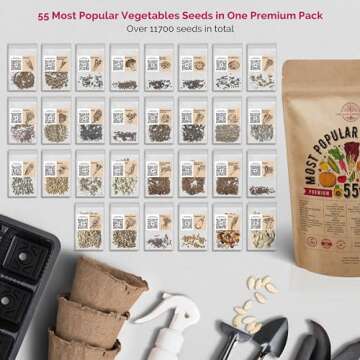 Organo Republic 55 Vegetable Seeds Variety Pack - 11,500 Non-GMO, Heirloom in Individual Packets, Home Survival Garden Seeds for Hydroponic, Indoor/Outdoors Gardening