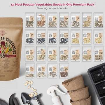 Organo Republic 55 Vegetable Seeds Variety Pack - 11,500 Non-GMO, Heirloom in Individual Packets, Home Survival Garden Seeds for Hydroponic, Indoor/Outdoors Gardening