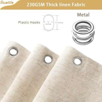 Awellife Extra Long Linen Shower Curtain - 96 Inch Ivory