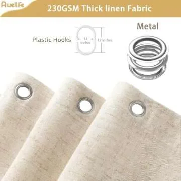 Awellife Extra Long Linen Shower Curtain - 96 Inch Ivory