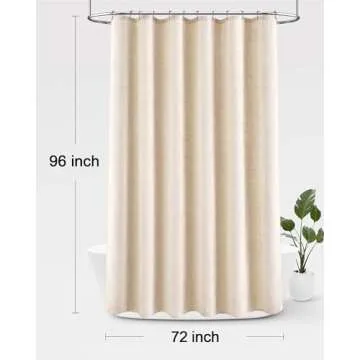 Awellife Extra Long Linen Shower Curtain - 96 Inch Ivory