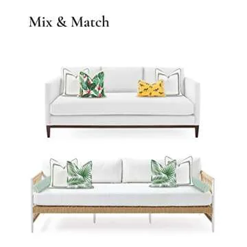 Hofdeco Premium Coastal Patio Indoor Outdoor Pillow Cover Only, 20"x20" Water Resistant for Backyard, Couch, Green Embroidered Square Line