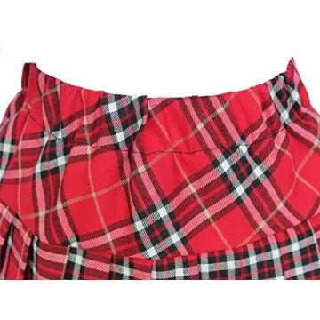 Women's Short Plaid Elasticated Pleated Skirt School Uniform, Red Mixed White, Medium