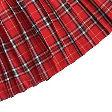 Women's Short Plaid Elasticated Pleated Skirt School Uniform, Red Mixed White, Medium