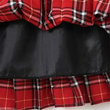 Women's Short Plaid Elasticated Pleated Skirt School Uniform, Red Mixed White, Medium