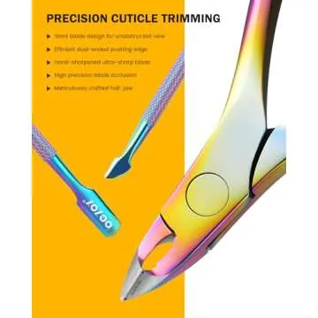 BEZOX Cuticle Trimmer with Pusher - Salon Quality Cuticle Clipper with Cuticle Pushers, Super Sharp Cuticle Cutters and Dual-End Nail Pushers Cuticle Stick, Professional Manicure Tools - Rainbow