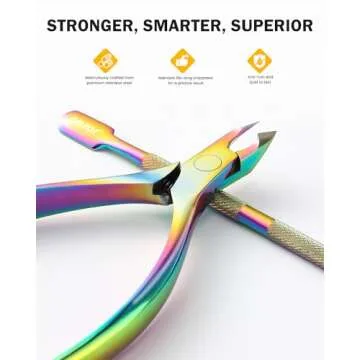 BEZOX Cuticle Trimmer with Pusher - Salon Quality Cuticle Clipper with Cuticle Pushers, Super Sharp Cuticle Cutters and Dual-End Nail Pushers Cuticle Stick, Professional Manicure Tools - Rainbow