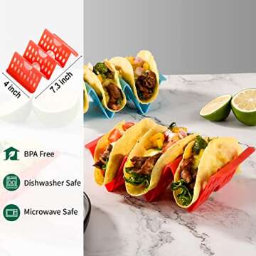 Premium Taco Holder Stand Set of 6 - Colorful & Easy to Clean