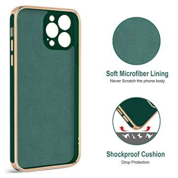 Hython for iPhone 13 Pro Max Case with Ring Stand [360°Rotatable Ring Holder Magnetic Kickstand] [Plated Rose Gold Edge] Slim Soft TPU Cover Luxury Protective Phone Case for Women Men, Midnight Green