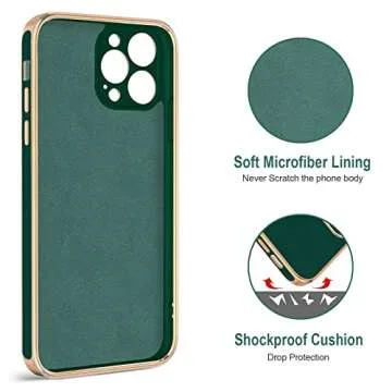 Hython for iPhone 13 Pro Max Case with Ring Stand [360°Rotatable Ring Holder Magnetic Kickstand] [Plated Rose Gold Edge] Slim Soft TPU Cover Luxury Protective Phone Case for Women Men, Midnight Green