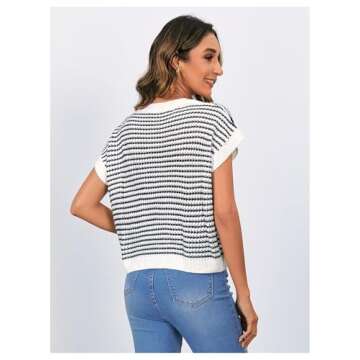 MakeMeChic Women's Striped Knit Vest Tops Short Sleeve Sweater Vest Tank Top Black Small