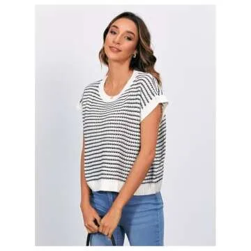 MakeMeChic Women's Striped Knit Vest Tops Short Sleeve Sweater Vest Tank Top Black Small