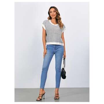 MakeMeChic Women's Striped Knit Vest Tops Short Sleeve Sweater Vest Tank Top Black Small