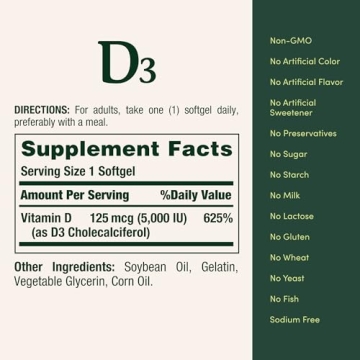 Nature's Bounty Vitamin D3 5000IU Immune Bone Support Softgels