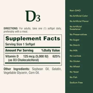 Nature's Bounty Vitamin D3 5000IU Immune Bone Support Softgels