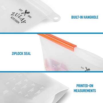 Zulay Reusable Silicone Food Storage Bags - 4-pack Food Grade and Eco-Friendly Preservation Bags - Airtight Seal Silicone Food Bag for Storing Food, Vegetables, Fruits, Liquids, and More.