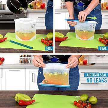 Zulay Reusable Silicone Food Storage Bags - 4-pack Food Grade and Eco-Friendly Preservation Bags - Airtight Seal Silicone Food Bag for Storing Food, Vegetables, Fruits, Liquids, and More.
