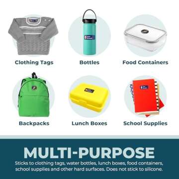 Bunny Badges Personalized Daycare Name Labels (130 Labels) - Custom Waterproof Name Stickers for Clothing Tags, Water Bottles, Lunch Boxes and School Supplies (Dinosaurs)