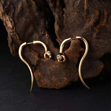 MEVECCO Gold Snake Earrings for Women, 18K Gold Plated Faux Gauge Earrings Dainty Snake Fake Spiral Tapers Fake Gauges Faux Plug Snake Stud Earrings for Her