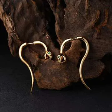 MEVECCO Gold Snake Earrings for Women, 18K Gold Plated Faux Gauge Earrings Dainty Snake Fake Spiral Tapers Fake Gauges Faux Plug Snake Stud Earrings for Her