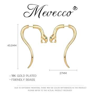 MEVECCO Gold Snake Earrings for Women, 18K Gold Plated Faux Gauge Earrings Dainty Snake Fake Spiral Tapers Fake Gauges Faux Plug Snake Stud Earrings for Her