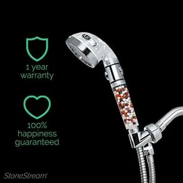 Original StoneStream Filtered Shower Head, Eco Power High Pressure Water Softener Showerhead with ON/OFF switch and Spa like Ionic beads for Dry Skin & Hair — 3 Spray Settings